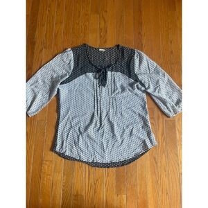 Antilia Femme Shirt Womens XL Black‎ Geometric Flowy Peasant Sheer Blouse Casual